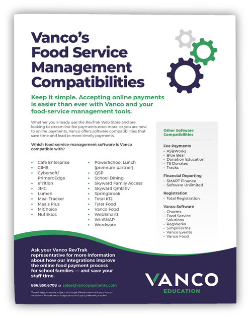 Document: Vanco Food Service Management compatibility solutions