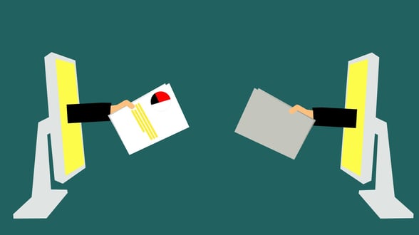 Graphics of hands holding folders extending from CPUs