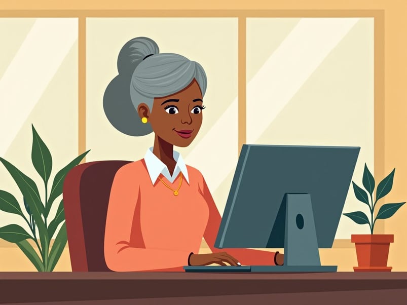 Illustration of a school office worker typing a private school tuition increase letter