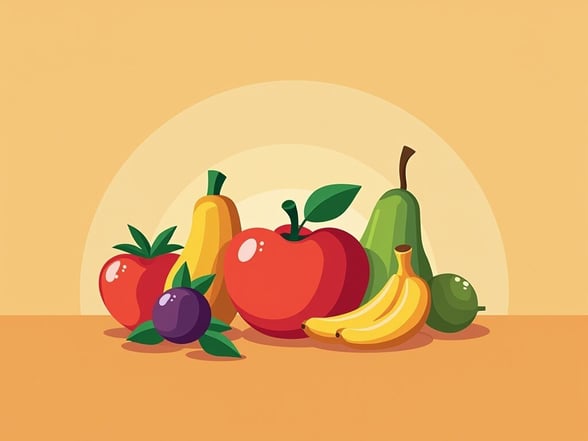 Illustration of school lunch menu ideas, including fruit and vegetables