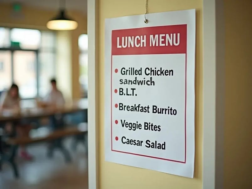 Image of a school lunch menu a school created
