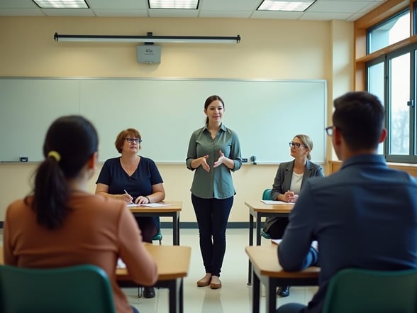 Photo of school staff members in a meeting about how to create a school lunch menu
