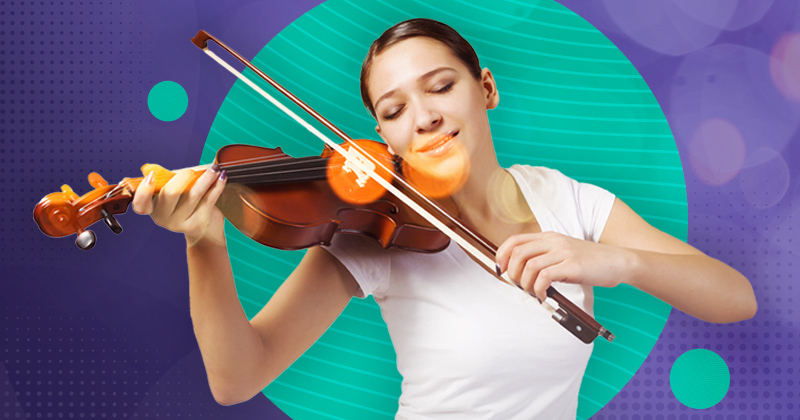 Woman playing a violin with glowing effects, representing a musical event.