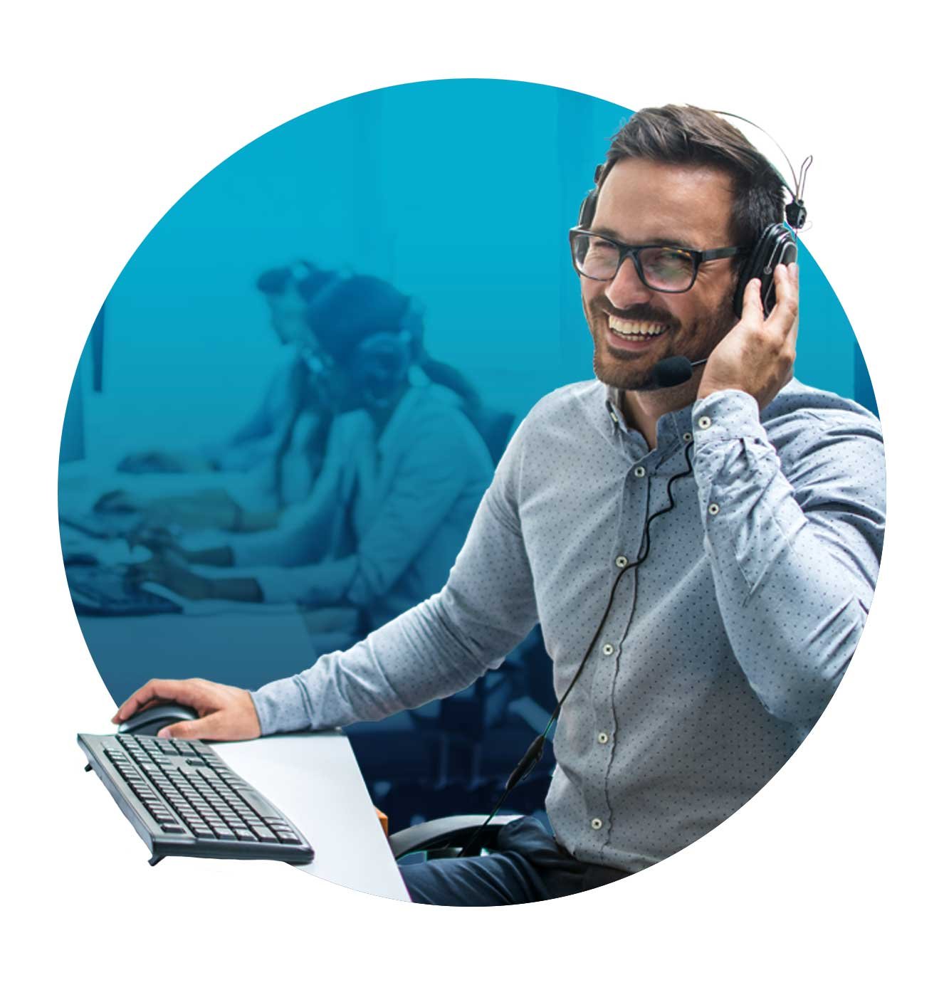 happy employee talking on headset