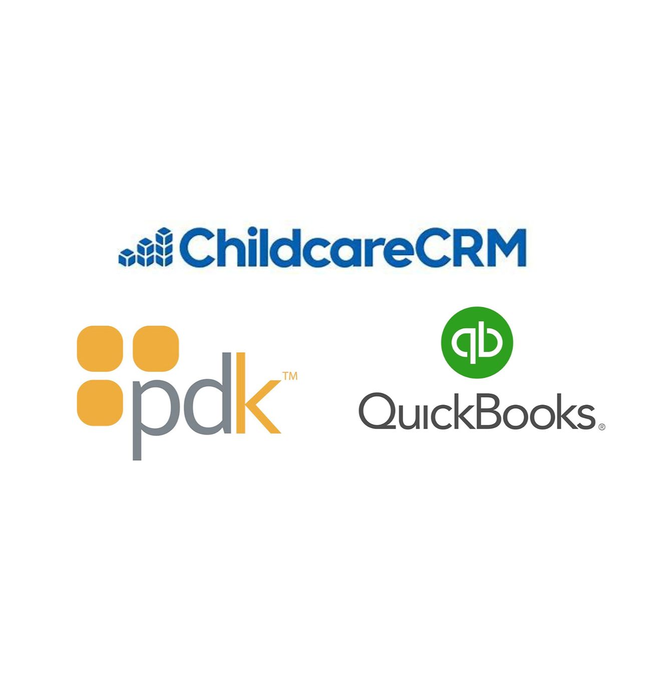 ChildcareCRM, PDK, and QuickBooks logos