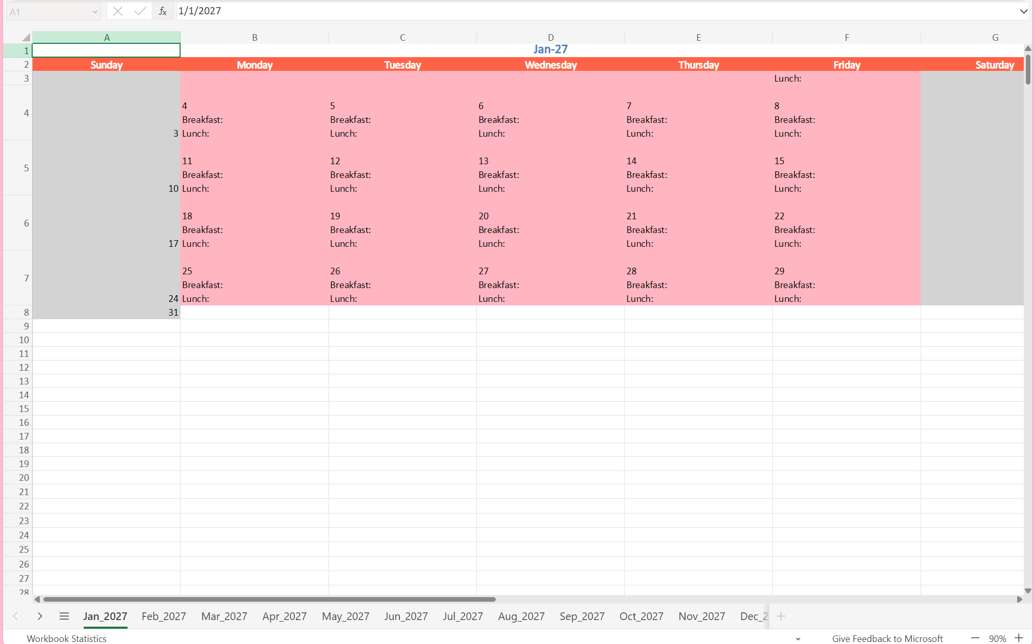 2027-2028 School Lunch Calendar