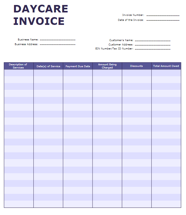 Daycare Invoice Template