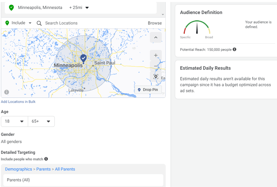 Daycare Advertising Blog Screenshot- Facebook Radius Targeting
