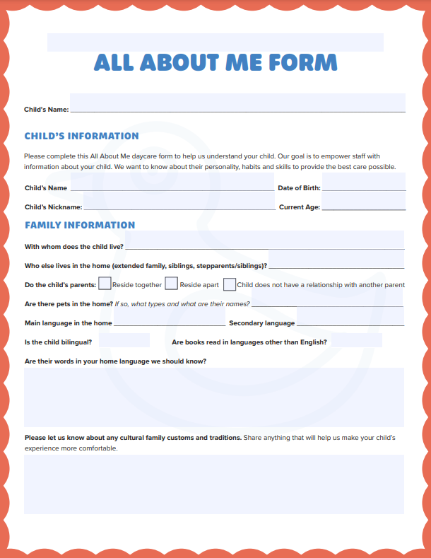Preschool All About Me Form