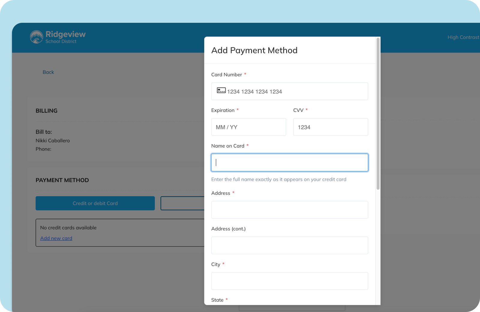 CVV and billing address required at checkout