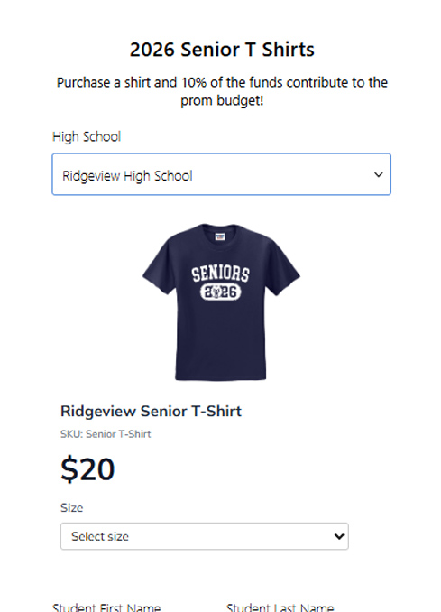 Senior T-shirt registration form