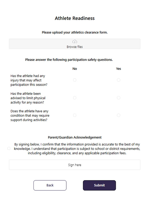 Athlete readiness form