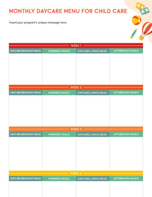 Monthly Daycare Menu Template Screenshot