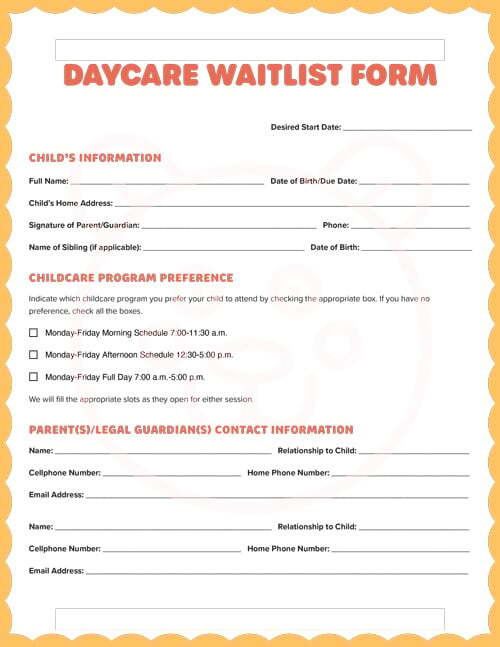 childcare waitlist form screenshot