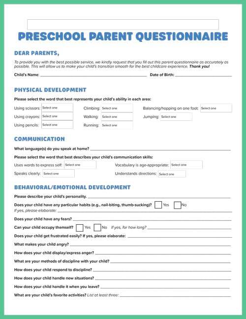 parent questionnaire for preschool screenshot